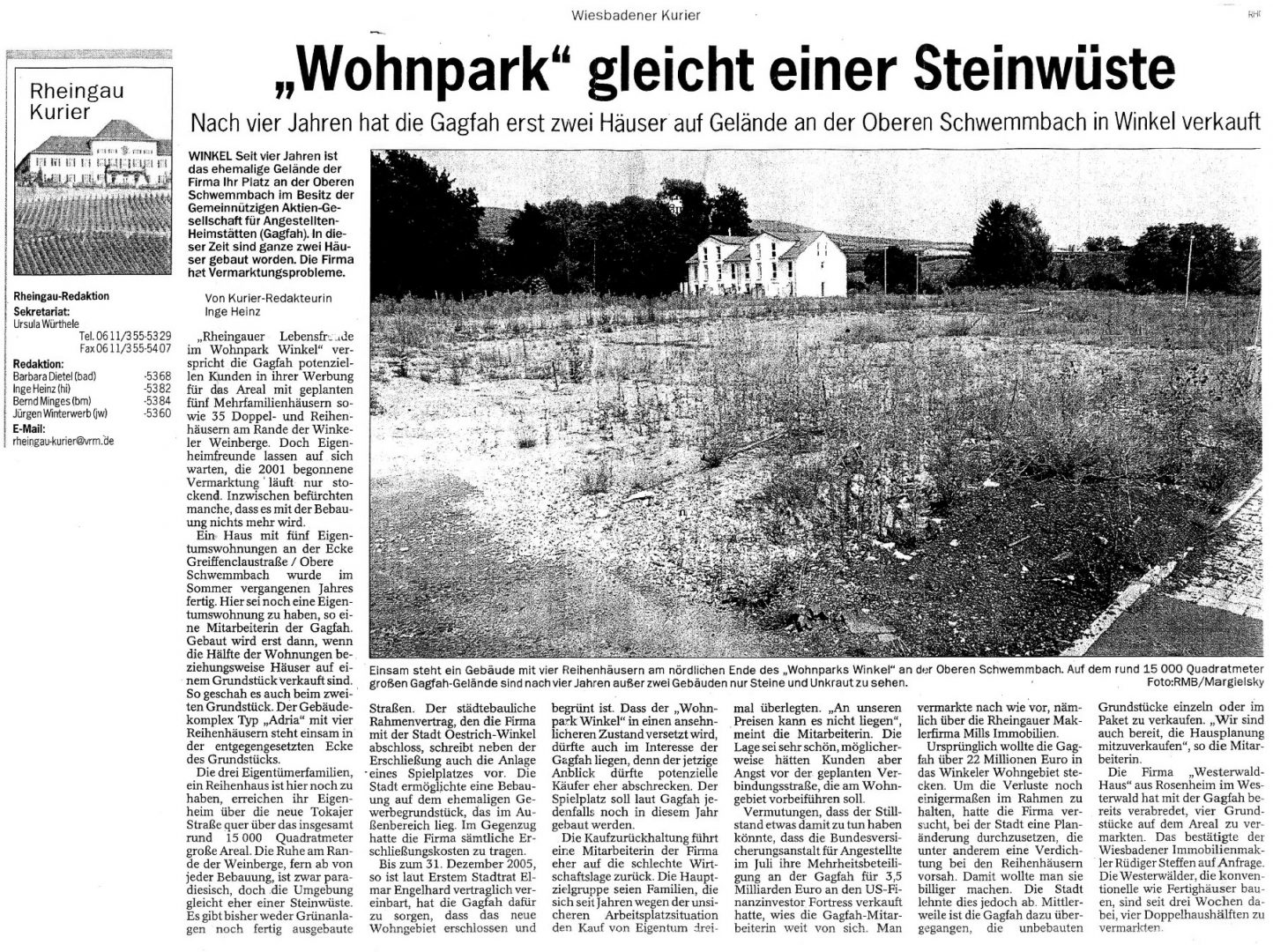 GAGFAH Zeitungsartikel Bauverzögerung vor Mills GAGFAH Zeitungsartikel Bauverzögerung vor Mills